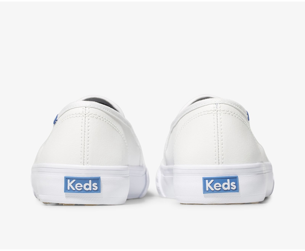 Keds Slip Ons White - Double Decker Perf Leather - Womens AFNSGW-695